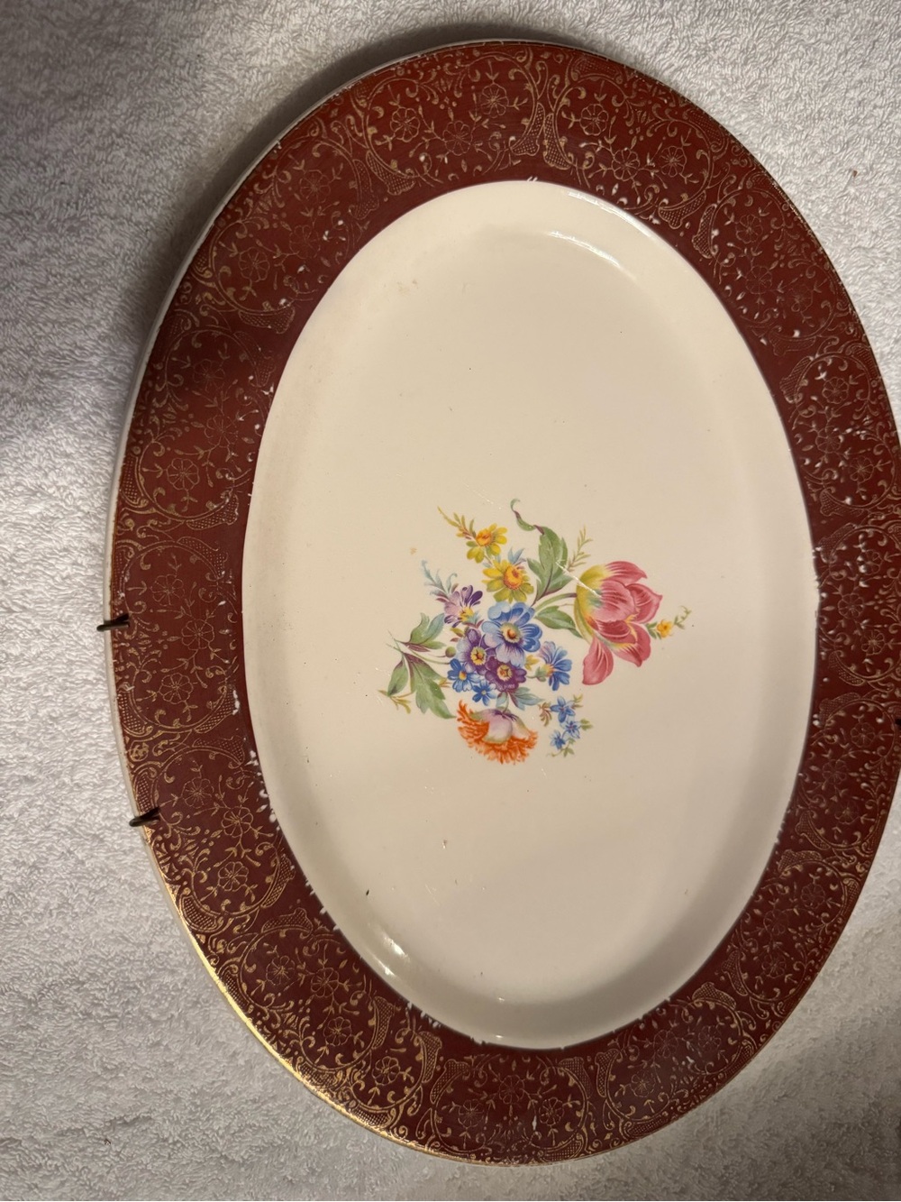 Stetson Vintage Oval Serving Platter with Red and Gold Floral Rim -American lady